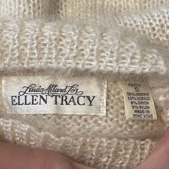 Vintage 80s Ellen Tracy Hand Knit White Mohair Blend Fluffy Turtleneck Sweater - Picture 2 of 10
